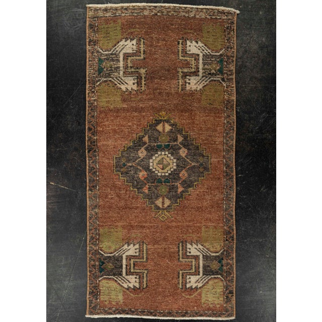 Brown Turkish Mini Rug Oriental Hand Knotted Vintage Rug 1'7" x 3'4" #21275 For Sale - Image 8 of 8