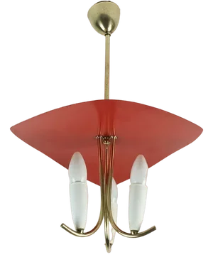 Mid-Century 3-Light Ceiling Light in Brass Metal Plastic in the style of Stilnovo, 1950s
