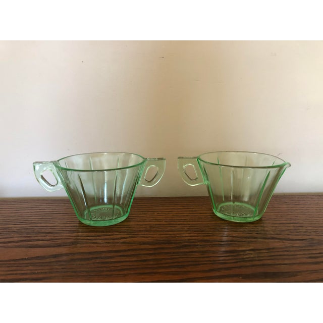 Vintage Green Depression Glass Creamer and Sugar Bowl - a ...