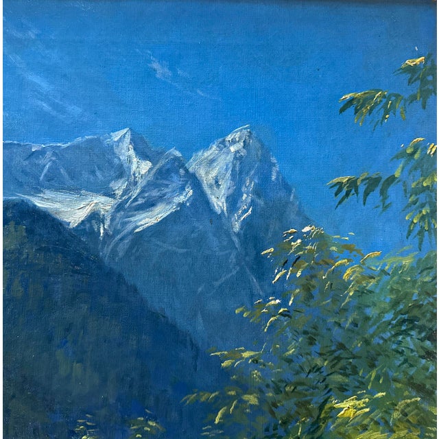 Max Rabes, View from the Obersalzberg Toward the Hochkalter and Reiter Alpe, Berchtesgaden Alps, 1930s, Oil Painting on Canvas For Sale - Image 7 of 11