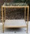 Elegant Lillian August Anton side table with eglomized mirrored top with gold accent stripe and a textured pearl gray...