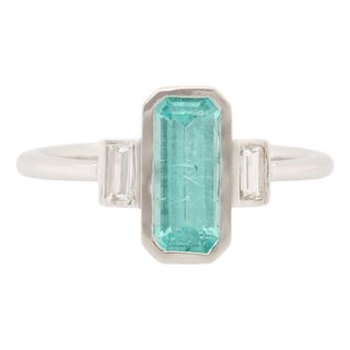 1.18ct Paraiba Color Tourmaline & Diamond Ring in 14k White Gold – Emerald Cut, Size 6.75 For Sale