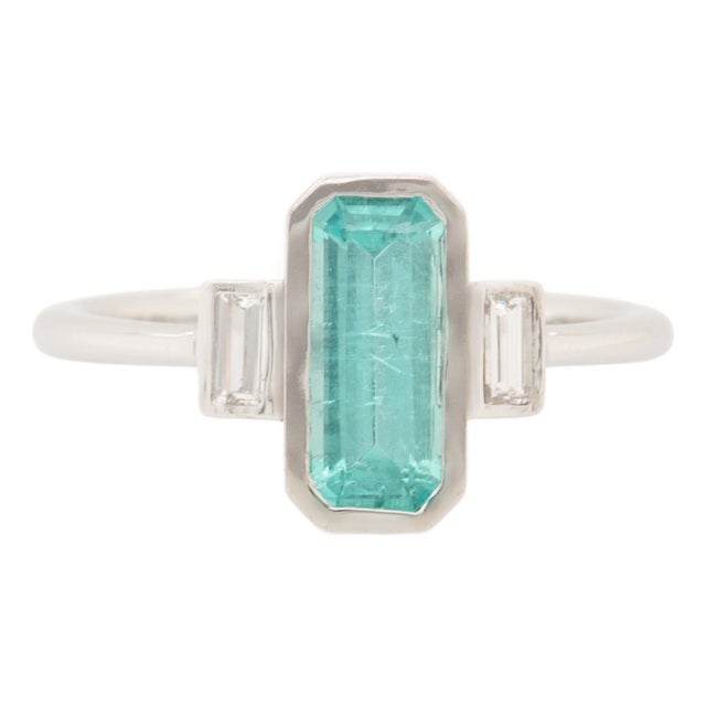 1.18ct Paraiba Color Tourmaline & Diamond Ring in 14k White Gold – Emerald Cut, Size 6.75 For Sale