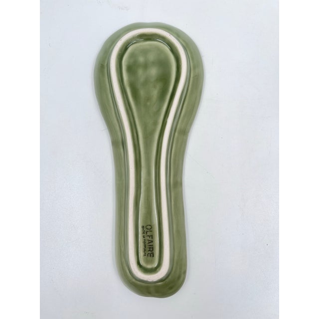 Late 20th Century 1990s Olfaire Majolica Bordallo Pinheiro Style Green Cabageware Spoon Rest, Made in Portugal For Sale - Image 5 of 6