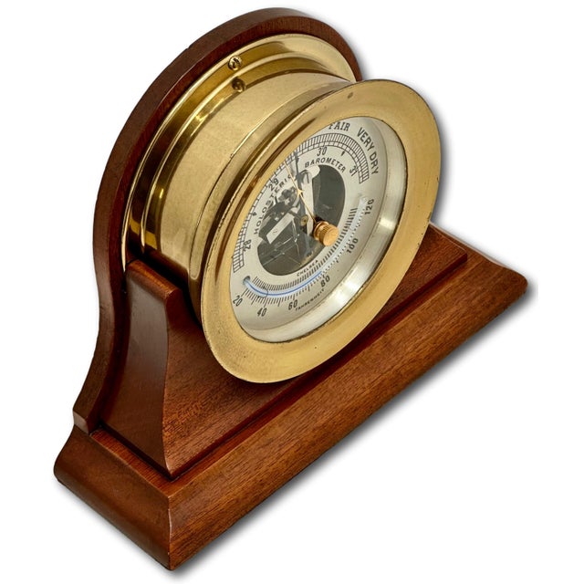 Fine Vintage Mid 20th Century Brass & Mahogany Ships Barometer & Thermometer by Esteemed Boston Maker "Chelsea" For Sale - Image 15 of 18