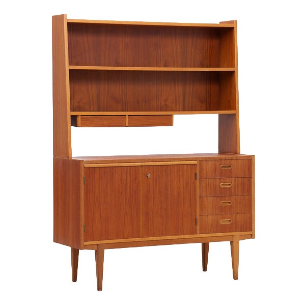 Mid-Century Teak Bookshelf with Drawers and Hutch For Sale