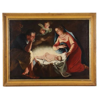 Italian Artist, Adoration of the Baby Jesus, 17th Century, Oil on Canvas, Framed For Sale