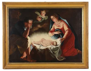 Italian Artist, Adoration of the Baby Jesus, 17th Century, Oil on Canvas, Framed