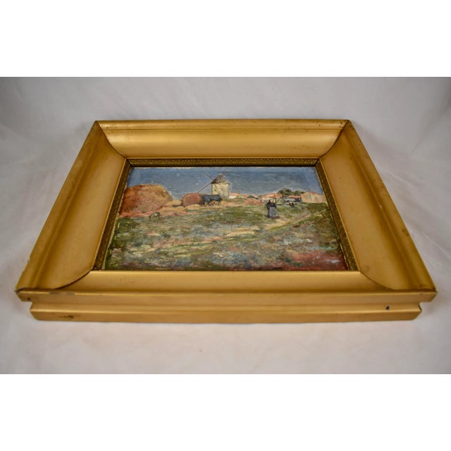 Wood French Landscape Oil on Linen in Gold Leaf Frame, Signed & Dated 1919 For Sale - Image 7 of 13