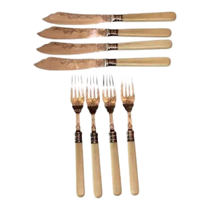 Antique European Fish Knife and Fork Set Service for 4 Mappin & Webb 8 Pieces Made in England