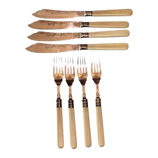 Antique European Style Fish Knife and Fork Set Service for 4 Mappin & Webb 8 Pieces For Sale