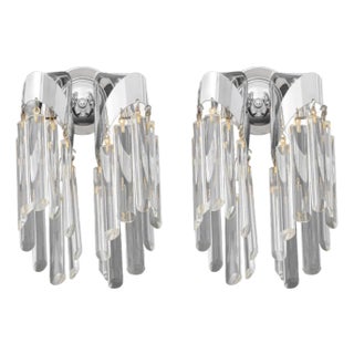 Modern Two-Light Crystal Wall Sconces, Pair For Sale
