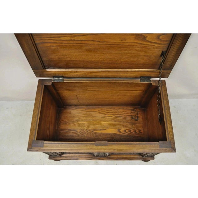 Antique Jacobean Oak Wood Figural Bust Carved Blanket Chest Trunk on Bun Feet For Sale In Philadelphia - Image 6 of 11