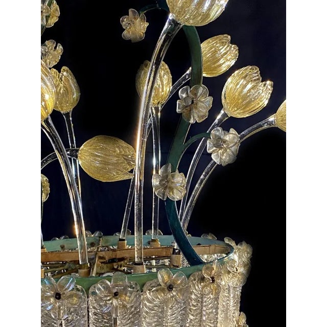 Glass Flower Chandelier with Gold Inclusions, 1950s For Sale - Image 9 of 18