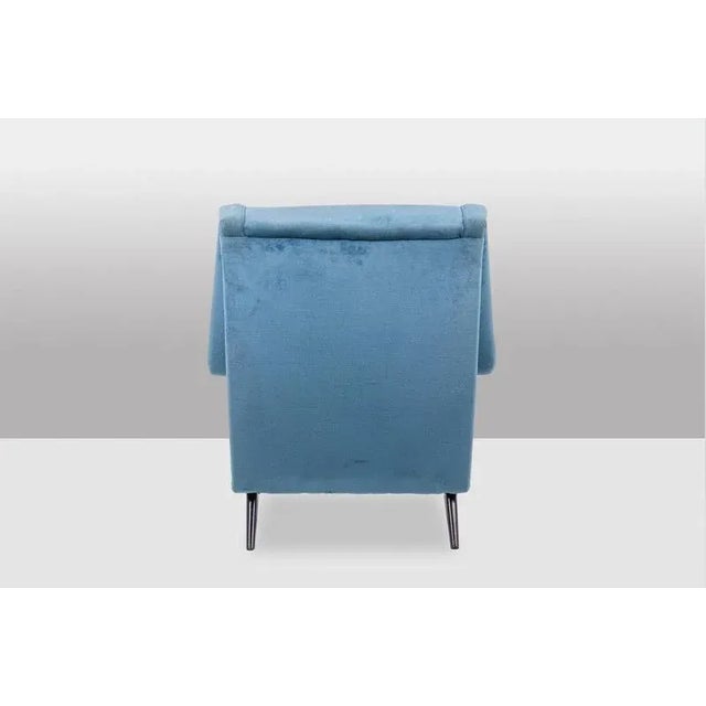 Blue Velvet Armchair with Beech Base, 1950s For Sale - Image 4 of 9