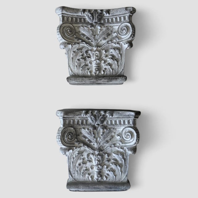 Vintage Neoclassical Corinthian Capital Column Decorative Wall Brackets- A Pair For Sale - Image 12 of 12