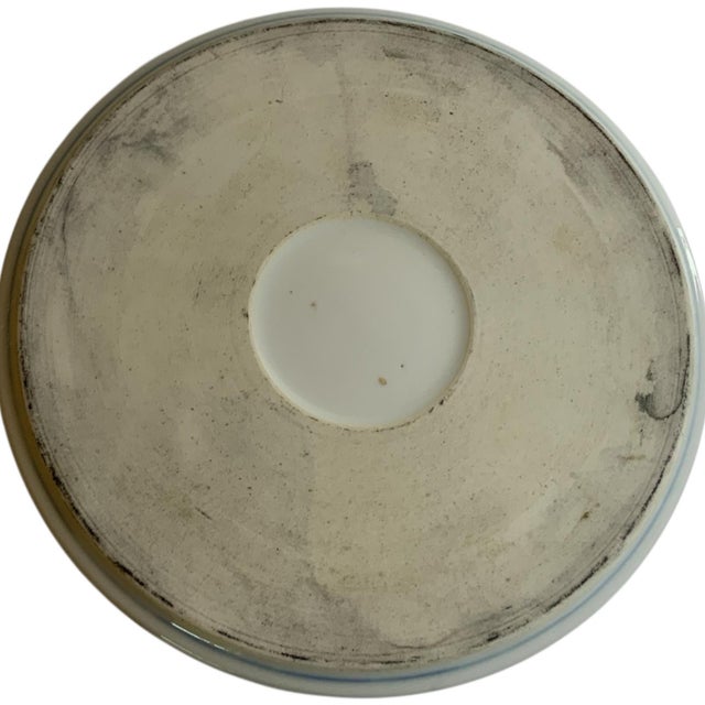 Vintage Hand-Painted Chinese 8" Blue & White Porcelain Brush Washer Bowl 1970–1990 For Sale - Image 4 of 6