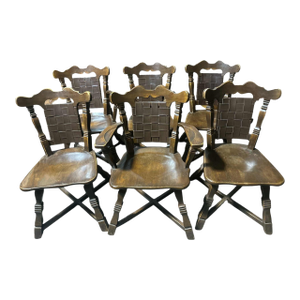 1950s Romweber Viking Oak Dining Chairs - Set of 6 Including 2 Armchairs