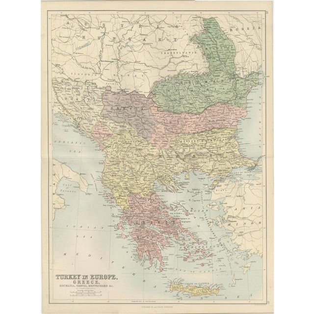 Antique Map of Turkey in Europe,1884 For Sale - Image 9 of 9