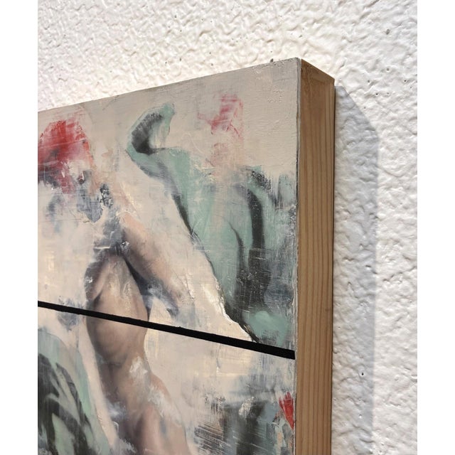 Abstract Untitled by Matthew Saba | Oil Painting of a figure partially obscured by abstract forms For Sale - Image 3 of 3