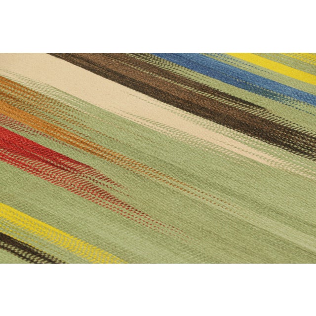 Green Rug & Kilim’s Contemporary Kilim in Green With Colorful Geometric Patterns For Sale - Image 8 of 8