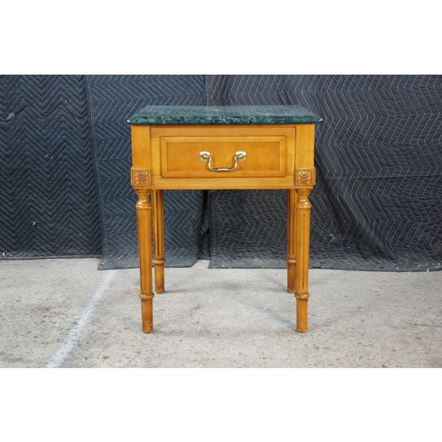 Vintage Century Furniture Louis XVI Neoclassical Style Maple Green Marble Side Table 25" For Sale - Image 9 of 18