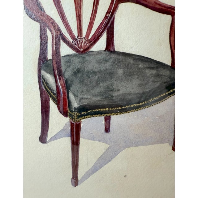 Antique 19th Century Original Wooden Dining Armchair Chair Watercolor Painting For Sale - Image 4 of 8