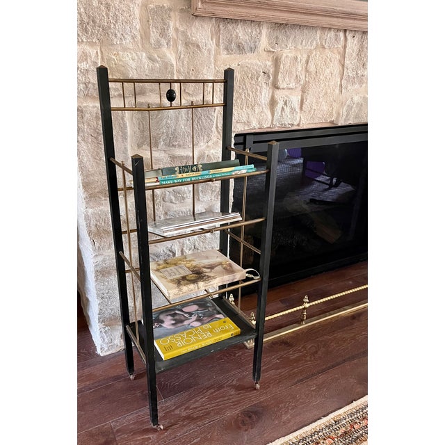 Art Deco Vintage Art Deco Black Wood/Brass Magazine Stand For Sale - Image 3 of 15
