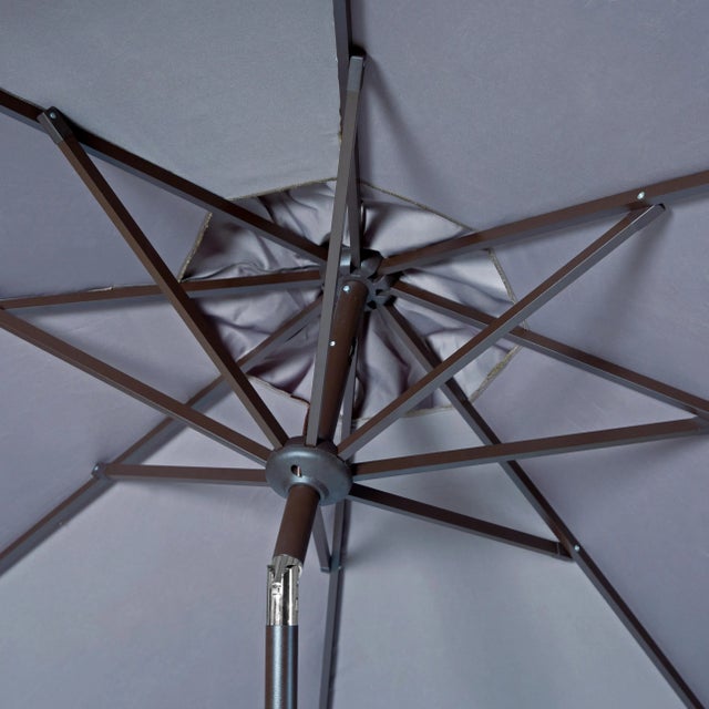 Modern Fringe 9 Ft Crank Outdoor Push Button Tilt Umbrella in Grey & White For Sale - Image 3 of 4