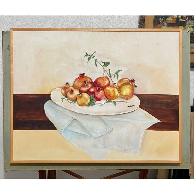 Early 21st Century Hedva Yardeni, Israeli Folk Art Oil Painting Pomegranates Naive Style Still Life Hedva Yardeni For Sale - Image 5 of 8