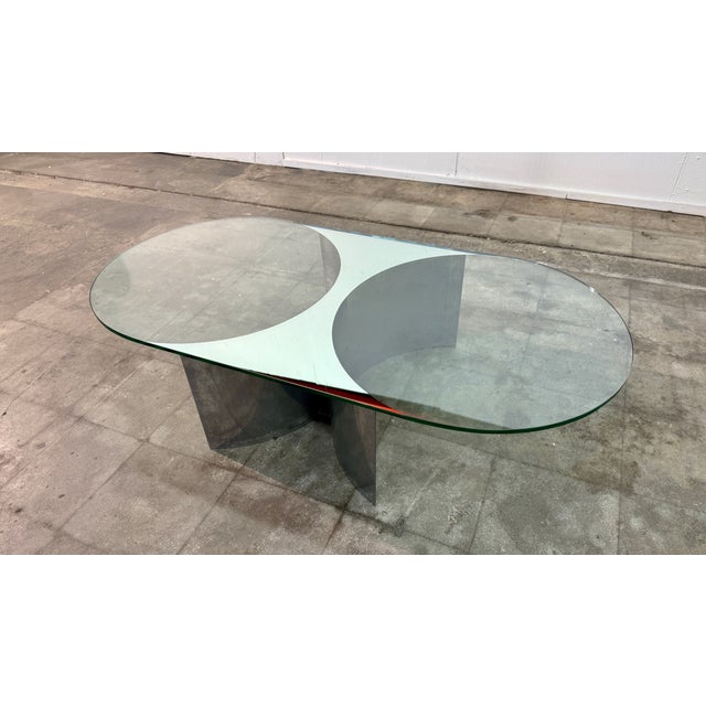 1970s Italian Mid-Century Modern Glass and Metal Coffee Table by G Raimondi, 1970s For Sale - Image 5 of 9