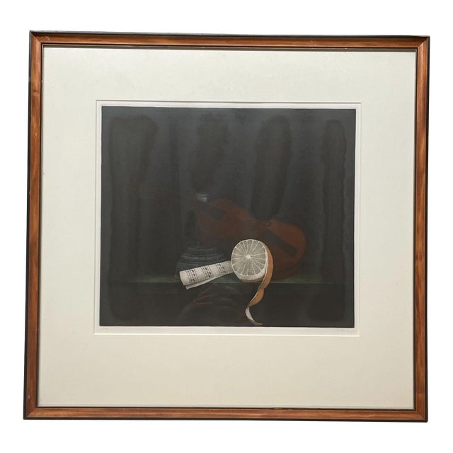Original Tomoe Yokoi 'orange and Violin' Still Life Signed Ltd Ed Mezzotint For Sale