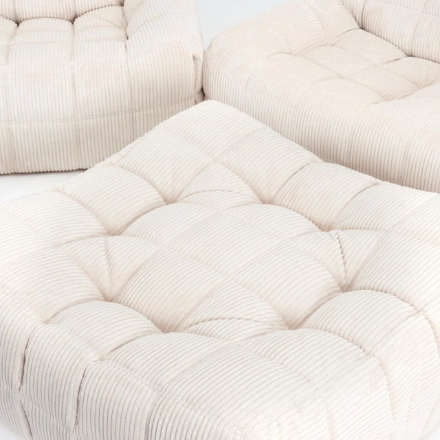 Vintage Ligne Roset Kashima Modular Set in Vanilla Corduroy - Restored 4-Piece Lounge For Sale - Image 17 of 17