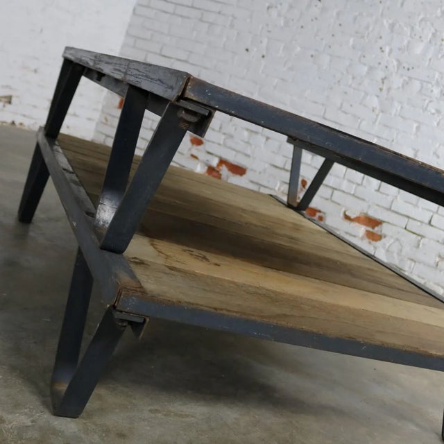 Vintage American Industrial 2 Pallet Coffee Table Oak and Steel Three by Five Feet For Sale - Image 10 of 11
