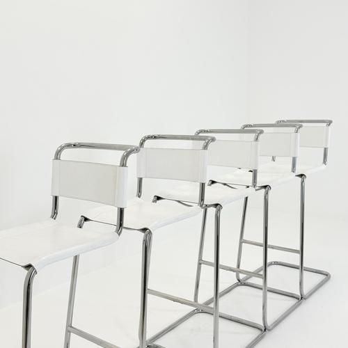 Bauhaus S39 L Bar Stool in White Vegetal Leather and Chrome by Mart Stam for Thonet, Germany, 1970s For Sale - Image 13 of 16