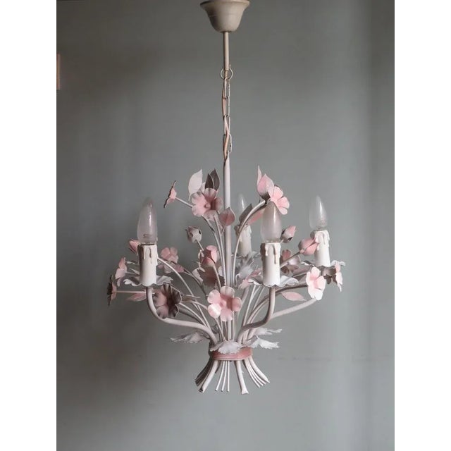 Vintage Italian Toleware Chandelier with Floral Motifs, 1960s For Sale - Image 11 of 11