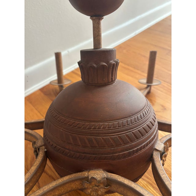 Late 20th Century Late 20th Century Carved Wood & Iron Six-Light Chandelier For Sale - Image 5 of 6