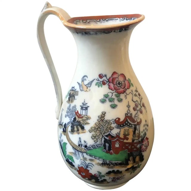 White 1870 Victorian British Chinoiserie Decor Ceramic Jug For Sale - Image 8 of 8