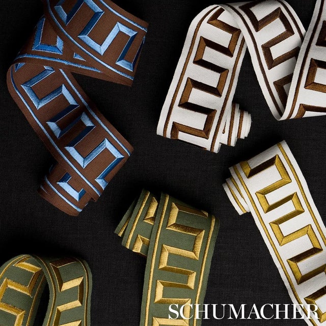 Schumacher SAMPLE - Schumacher Greek Key Embroidered Tape In Brown For Sale - Image 4 of 4