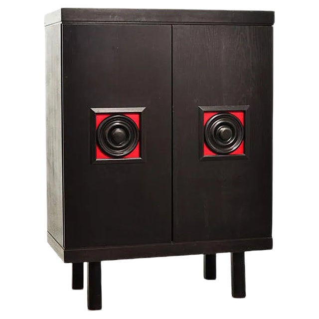 De Coene Style Brutalist Black Highboard with Red Accents, Belgium, 1960s For Sale