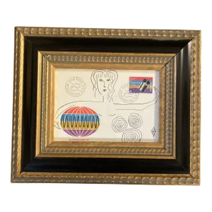 Contemporary Original Judy Henn “First Day With Elon” Ink Drawing/Collage Framed