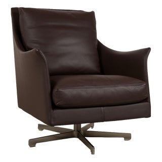 Flexform Boss Leather Armchair Brown Swivel Chair Manual Function For Sale