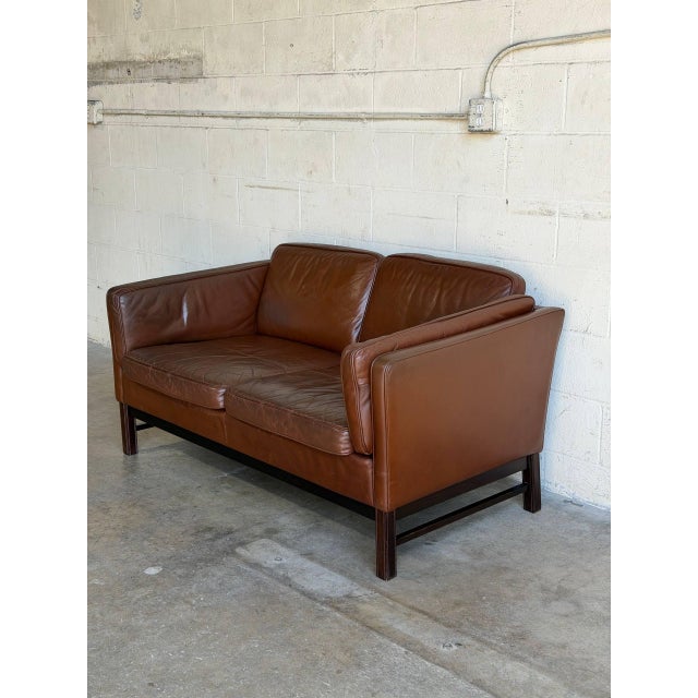Damgaardens Møbler Brown Leather Loveseat Danish Mid-Century Modern 1970s For Sale - Image 11 of 13
