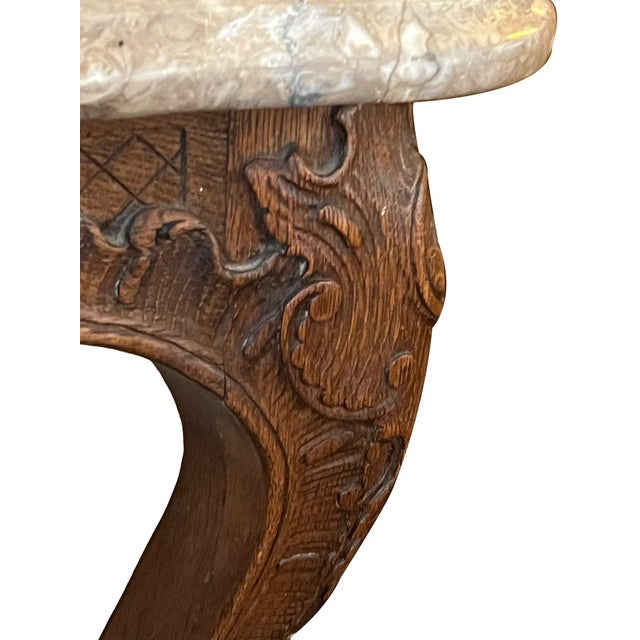Brown A French Louis XV Style Carved Oak Wall Console Table With Marble Top For Sale - Image 8 of 10