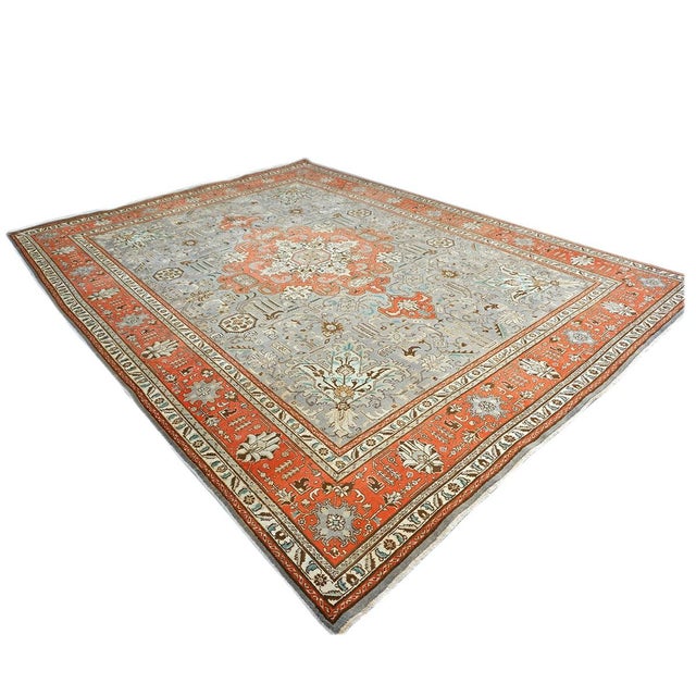 Persian Antique Persian Tabriz Wool 10x13 Grey & Orange Handmade Area Rug #9901239 For Sale - Image 3 of 7