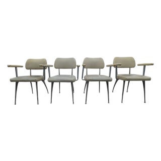 Shelby Williams Aluminum Legs Gazelle Chairs Armrests MidCentury Set of Four For Sale