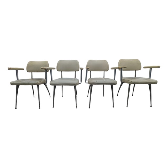 Shelby Williams Aluminum Legs Gazelle Chairs Armrests MidCentury Set of Four For Sale