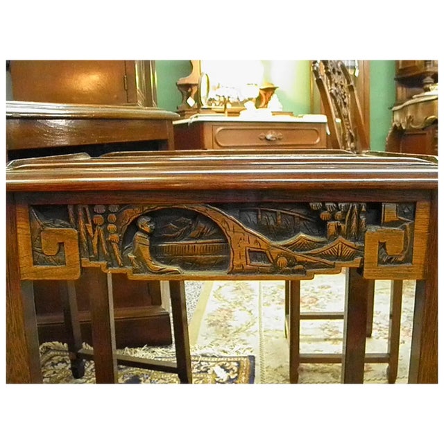 Mid 20th Century Mid 20th Century Heavily Carved Wood Asian Nesting Tables Set of 4 For Sale - Image 5 of 10