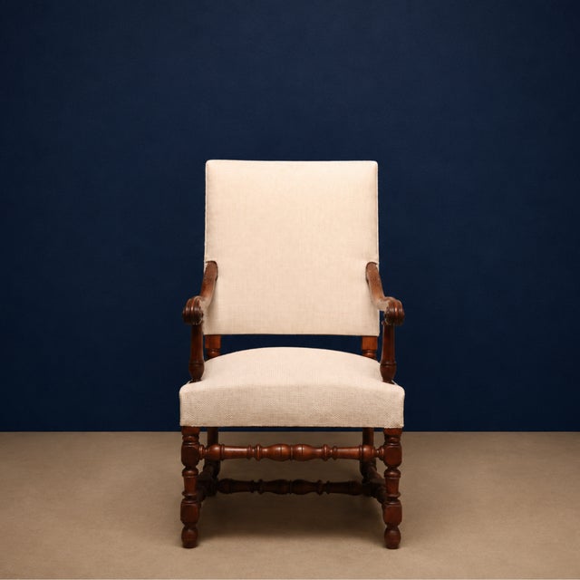 French Louis XIII Style Carved Oak Fauteuil Armchair For Sale - Image 3 of 5