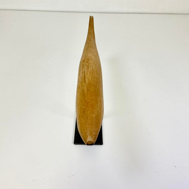 Wood 1970s Vintage Arts & Crafts Boho Chic Coastal Hand Carved Oak Fish Sculpture, Steel Museum Mount For Sale - Image 7 of 13